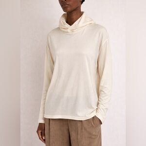 Brunello Cucinelli Cashmere Silk Hooded Hood Sweater Ivory Pullover XL Italy